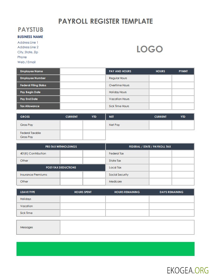 Modèle de registre de paie